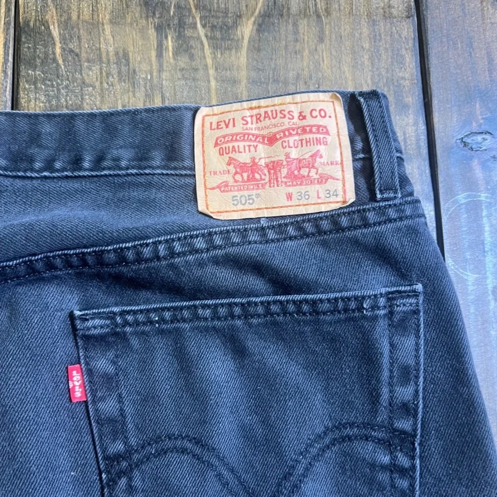 Levis‎ 505 Regular Fit Jeans Mens 36x34 Faded Black Straight Leg Denim Pants